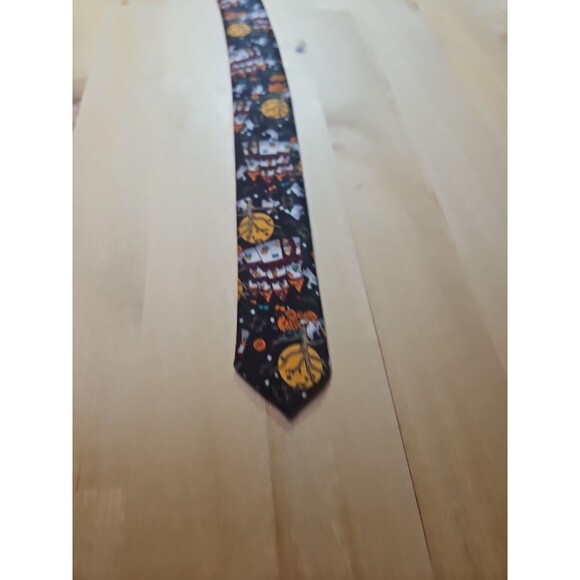 Vintage 90s Halloween Neck Tie Ghosts Jack O Lanterns Haunted Castles - Picture 7 of 10
